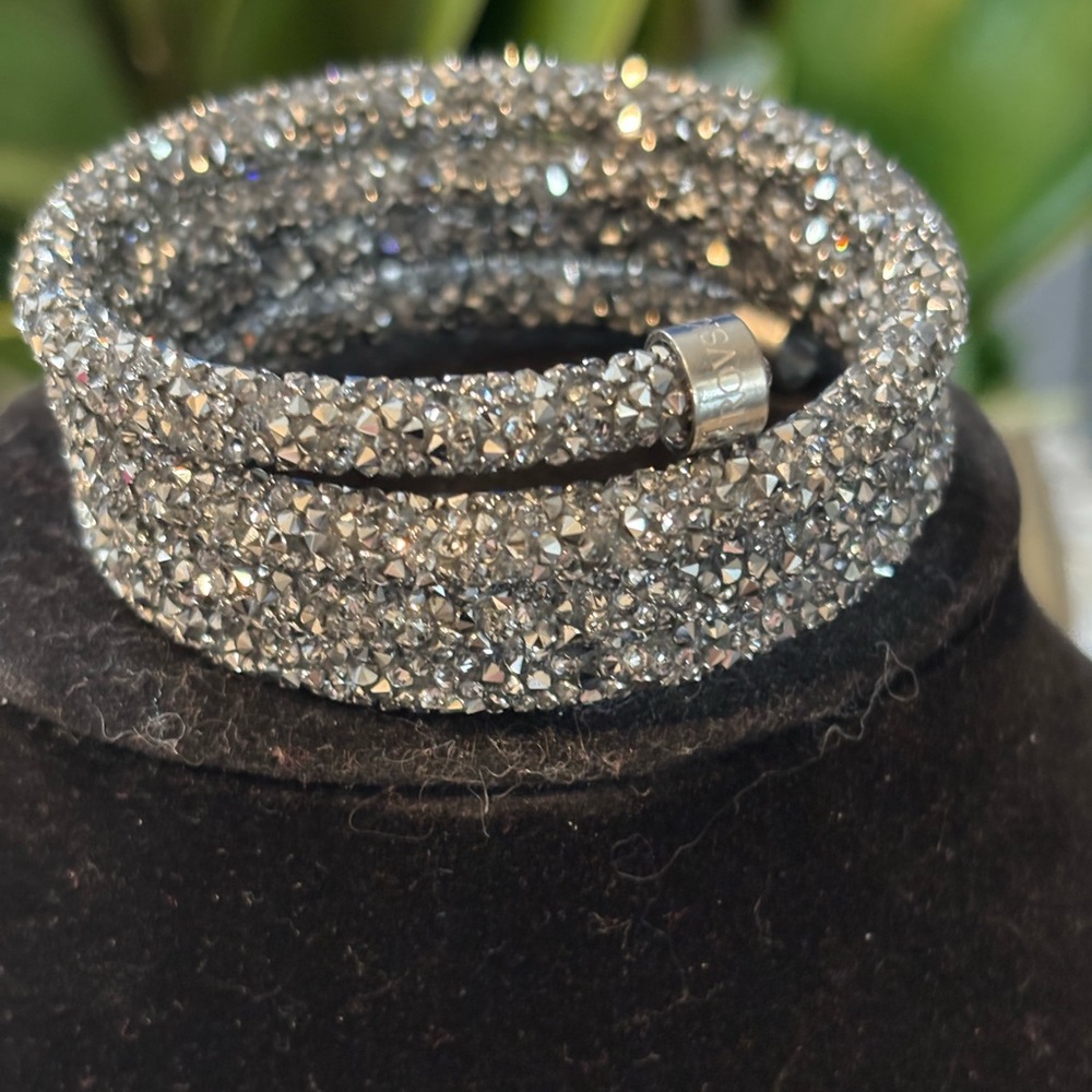Swarovski Elegant  Gunmetal Silver Crystal Wrap Bracelet